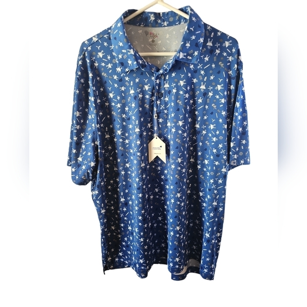 1764 mens polo golf shirt blue bbq grill theme sz XXL new with tags MT42